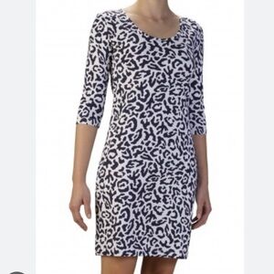Persifor Kilpatrick 3/4 Sleeve Leopard Print Dress Navy Sz L NWOT